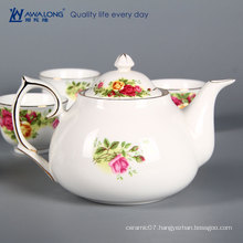 buy English teapot / bone porcelain rose flower printed English teapot set with gold rim